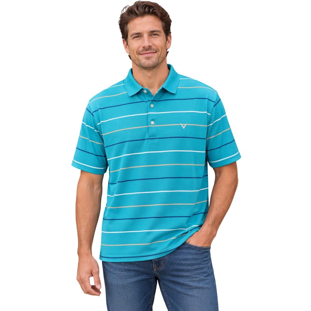 Callaway sz Large teal striped polo golf performance preppy quick dry EUC #